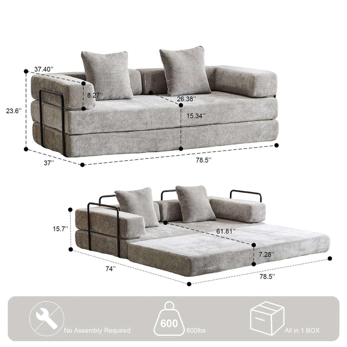 77" Sleeper Sofa Bed Chenille