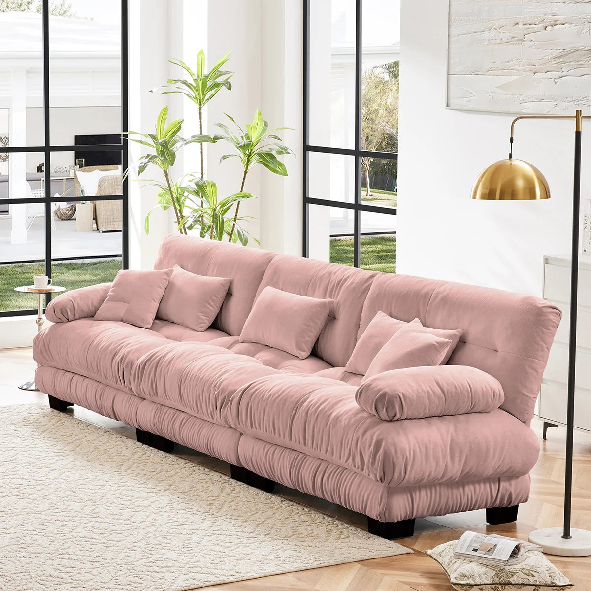 Modular Chenille Sectional Couch with Pillows
