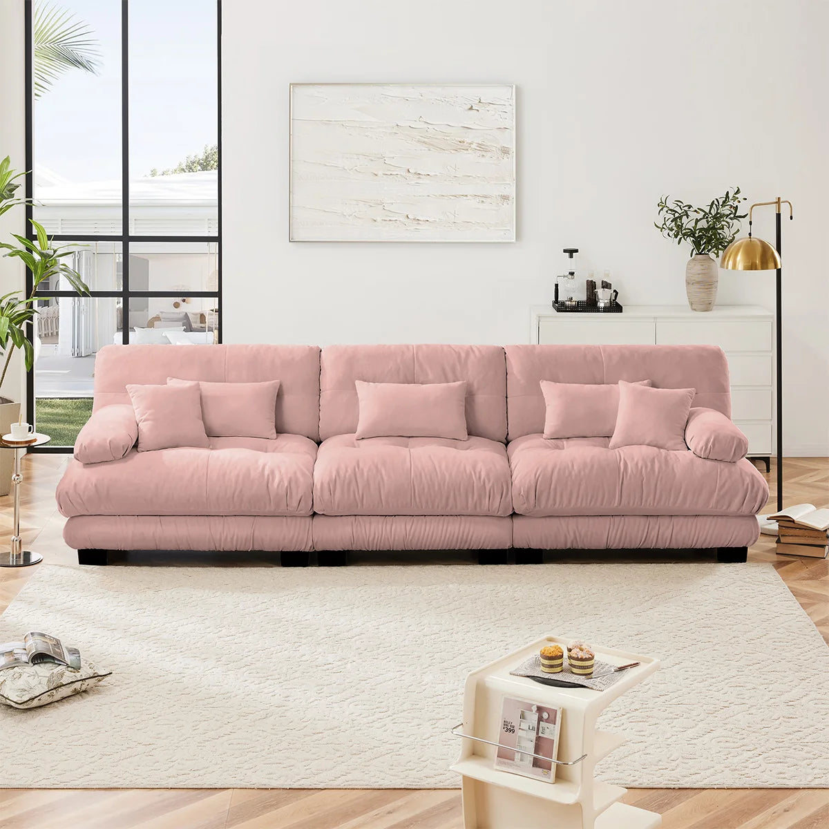 Modular Chenille Sectional Couch with Pillows