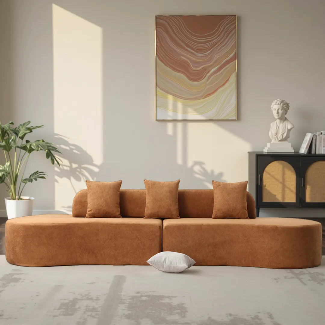 130.5” Oversized Curved Couch with 3 Pillows