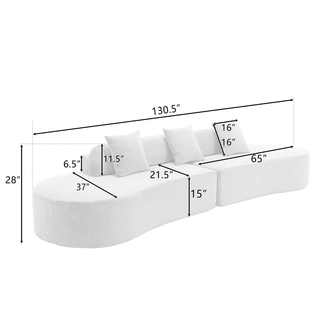 130.5” Oversized Curved Couch with 3 Pillows