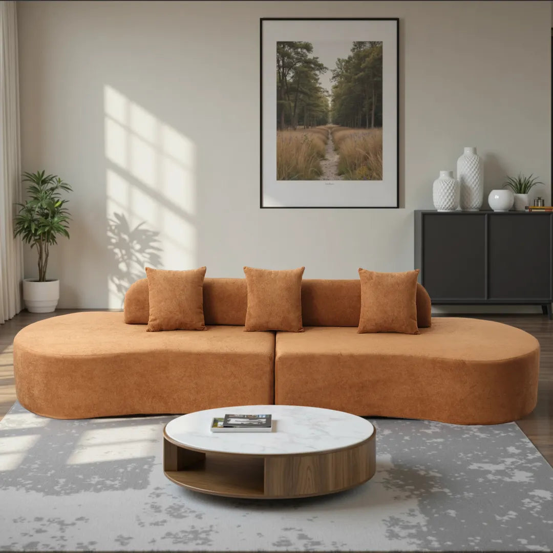 130.5” Oversized Curved Couch with 3 Pillows