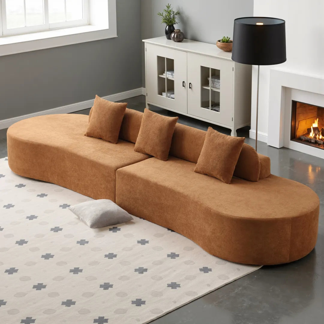 130.5” Oversized Curved Couch with 3 Pillows