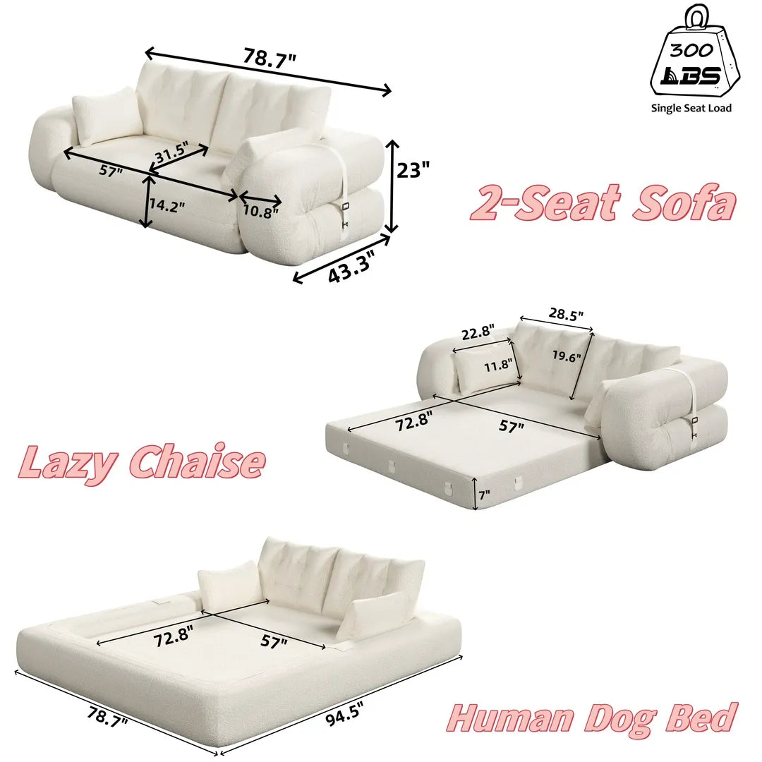 78.7" Folding Sleeper Sofa Bed fleece Fabric