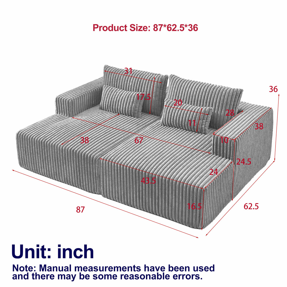 87" Boneless Sofa, Sleeper Couch