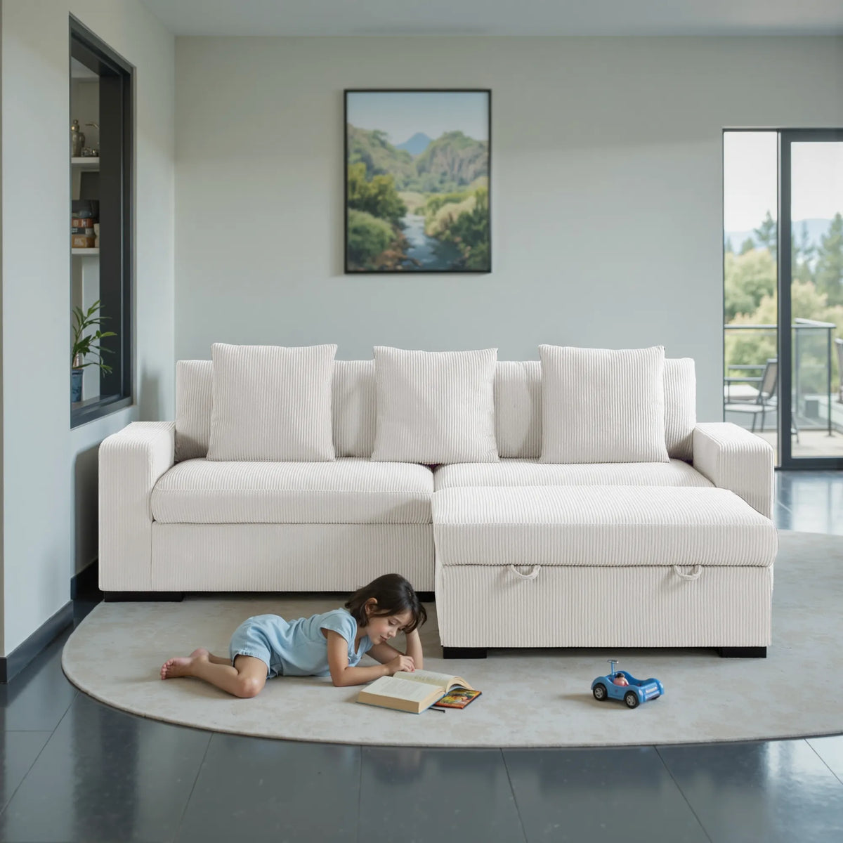103.5” Loveseat Modular Sectional Sofa with Storage Ottoman