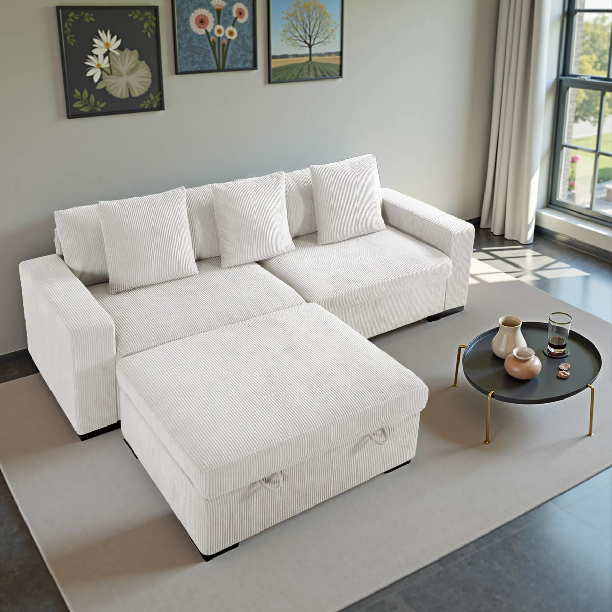 103.5” Loveseat Modular Sectional Sofa with Storage Ottoman