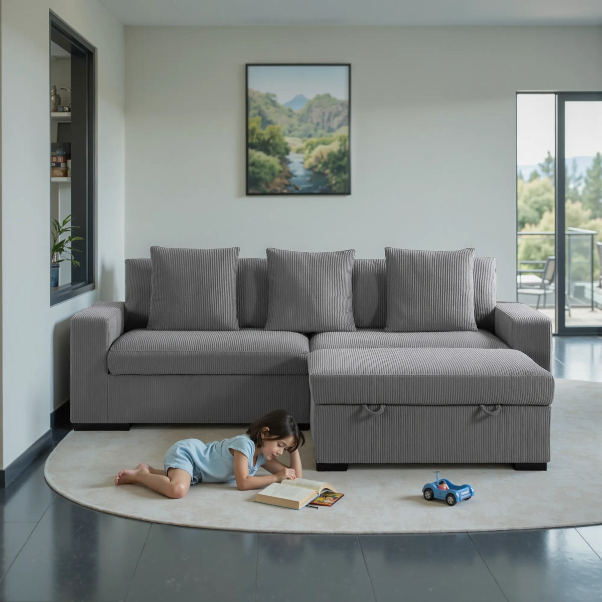 103.5” Loveseat Modular Sectional Sofa with Storage Ottoman