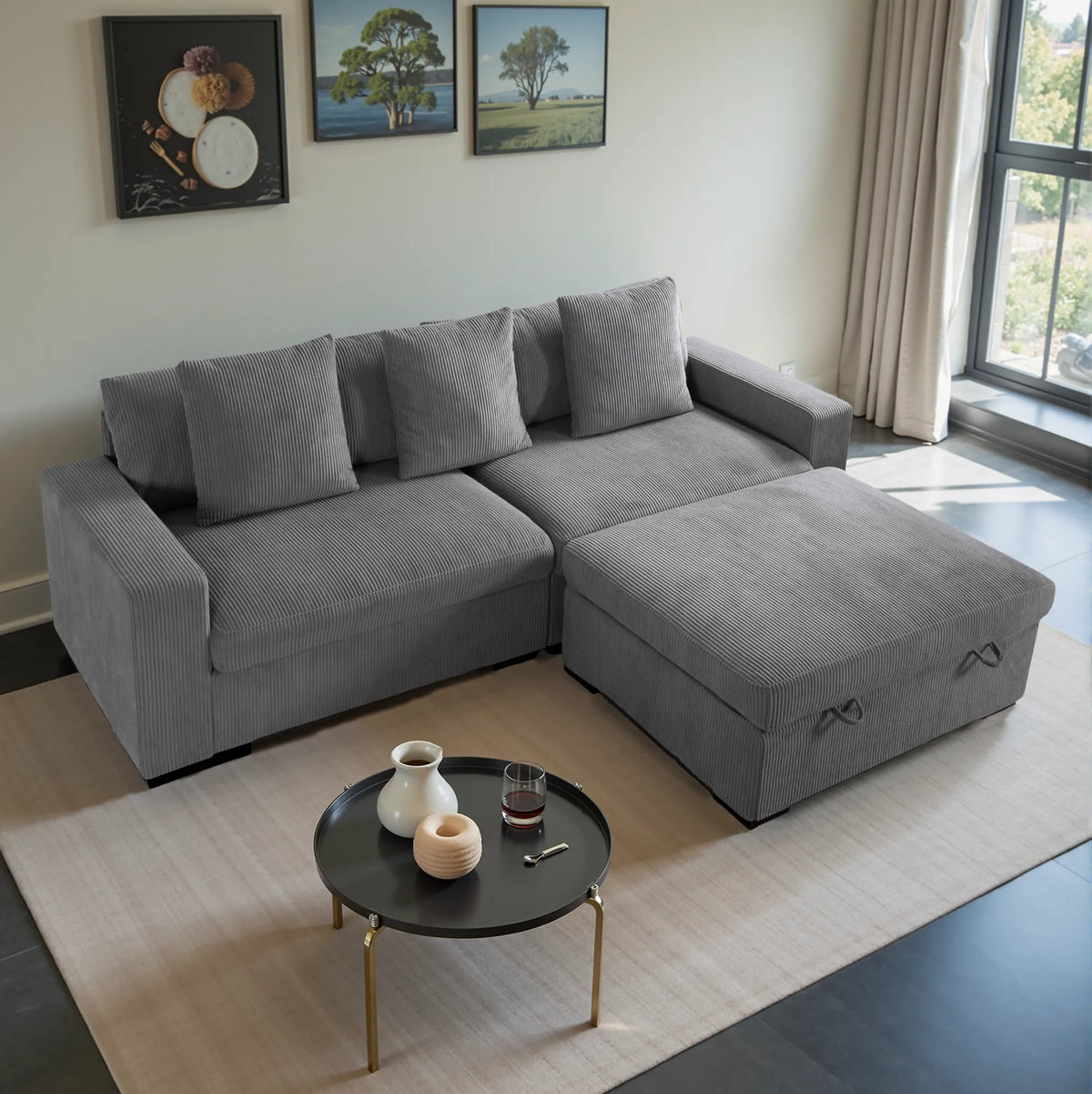 103.5” Loveseat Modular Sectional Sofa with Storage Ottoman