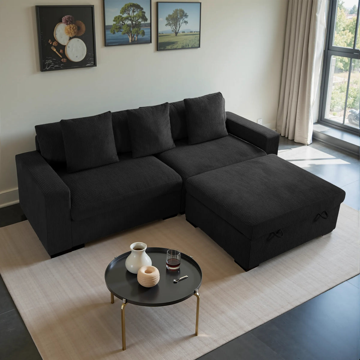 103.5” Loveseat Modular Sectional Sofa with Storage Ottoman